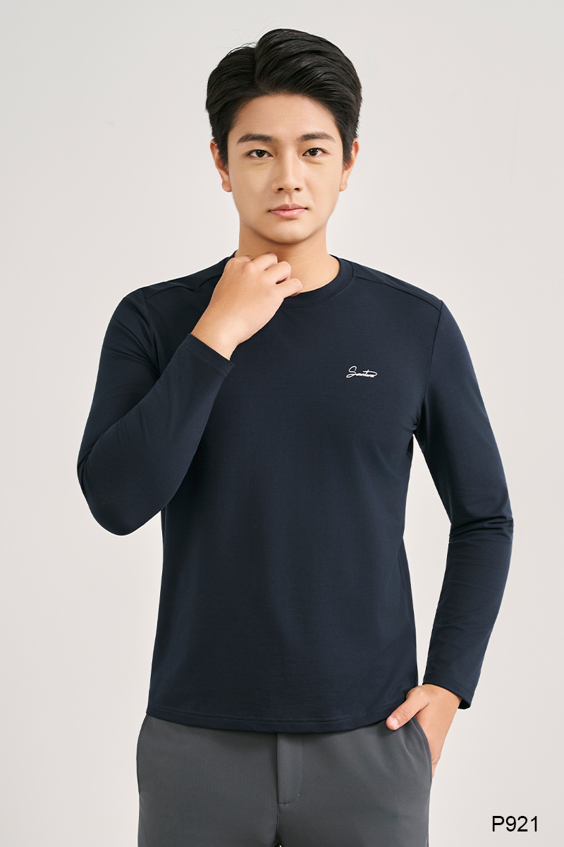 Áo thu đông cotton nam màu xanh than | P921